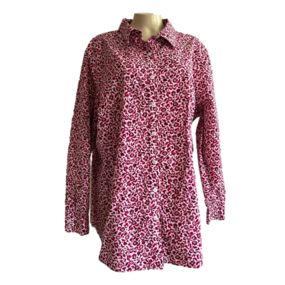 LANDS END no iron cotton floral blouse XL /1X ?